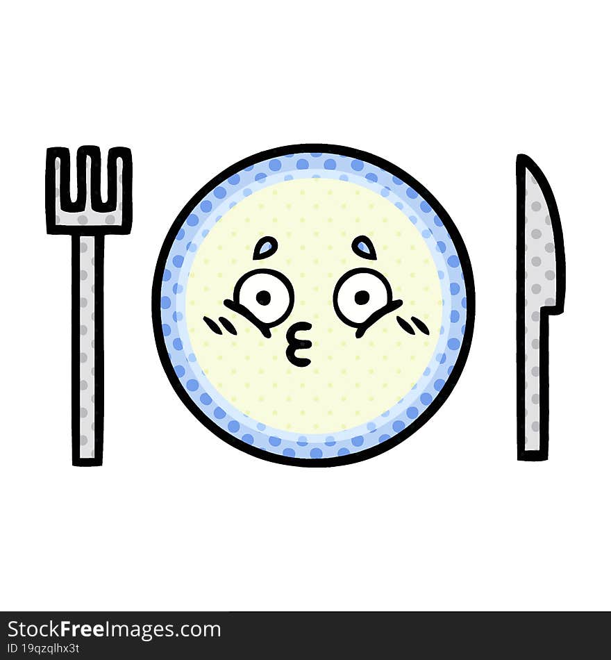 comic book style cartoon of a dinner plate