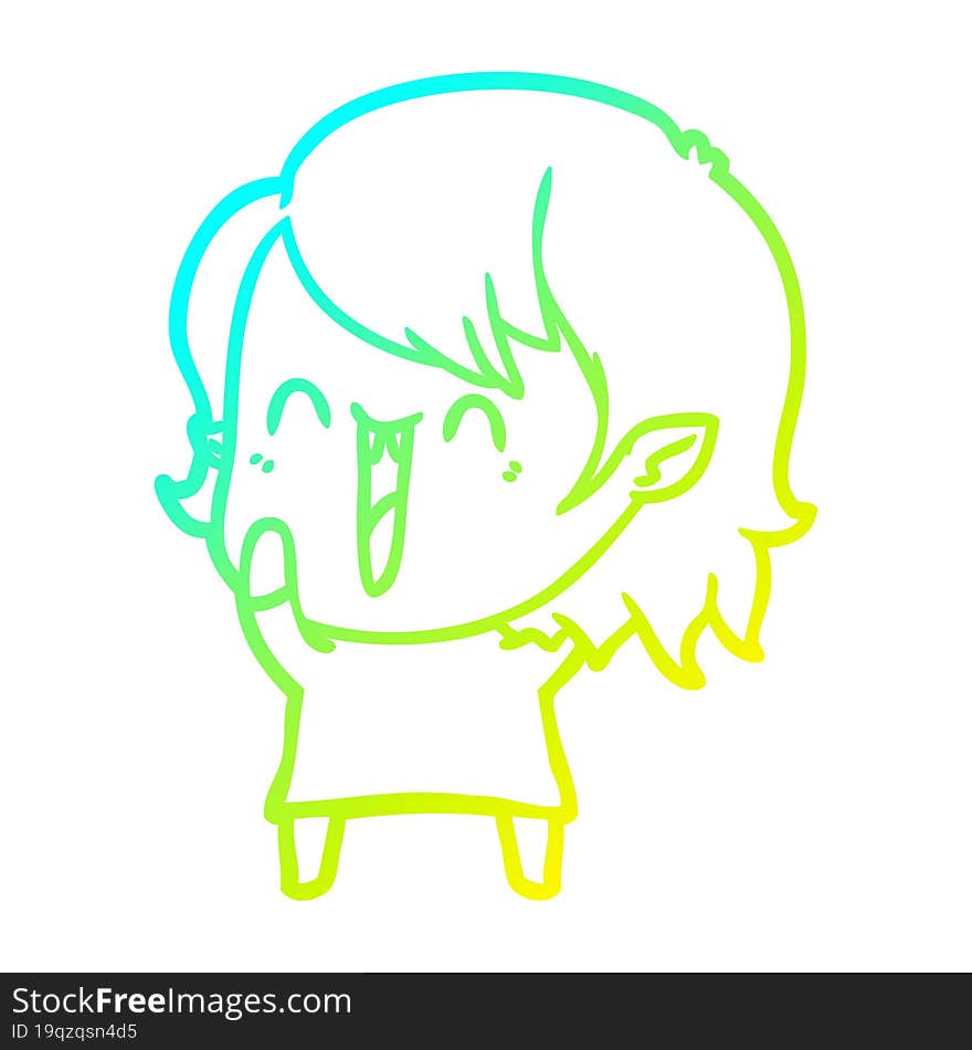 cold gradient line drawing cute cartoon happy vampire girl