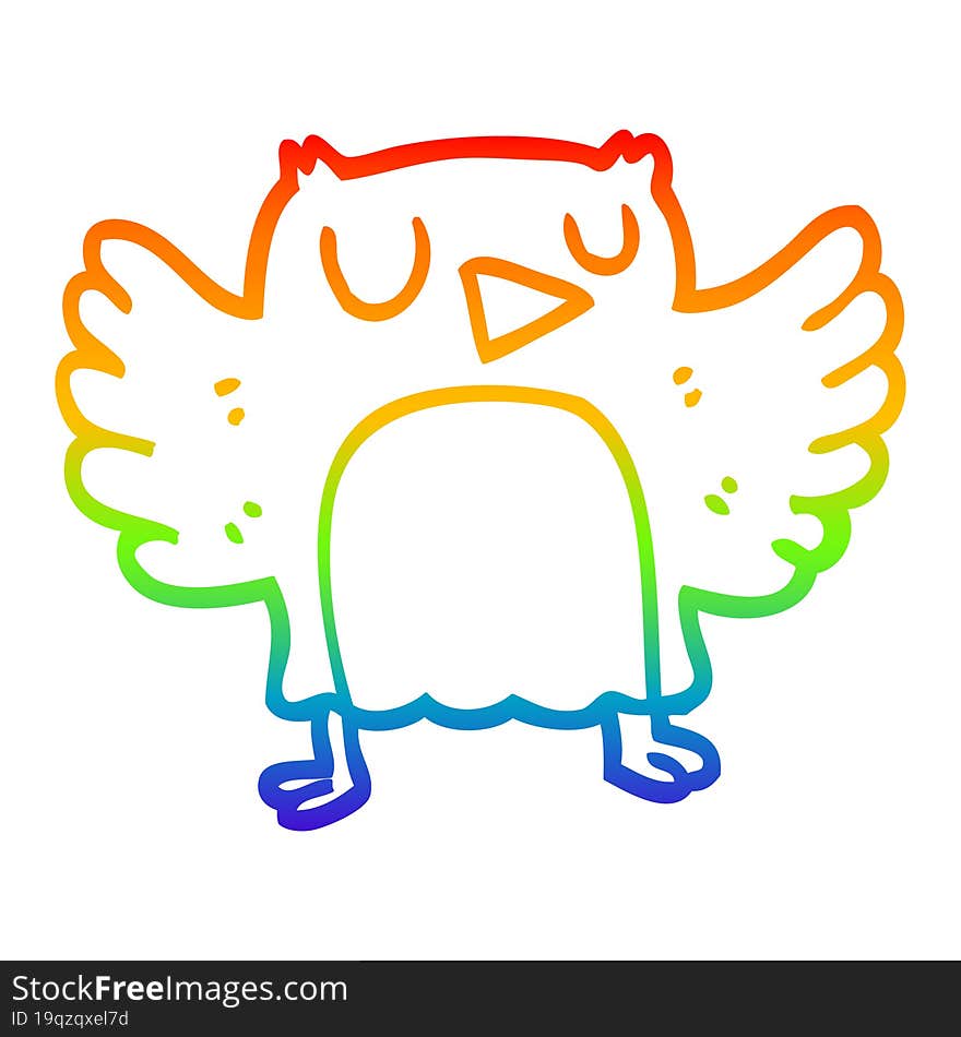 rainbow gradient line drawing of a cartoon owl