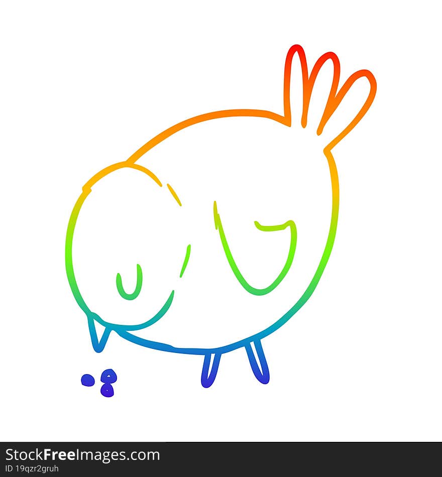 rainbow gradient line drawing of a cartoon pecking bird