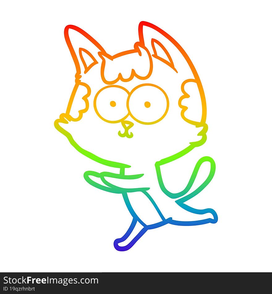 rainbow gradient line drawing of a happy cartoon cat