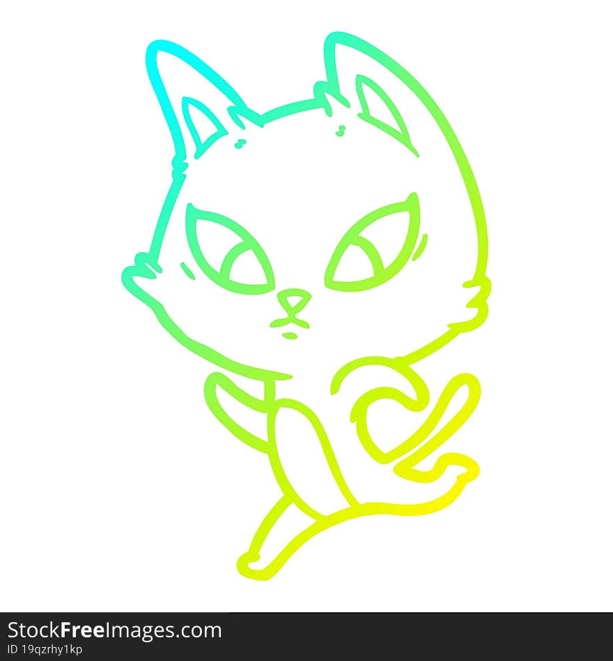 cold gradient line drawing of a confused cartoon cat