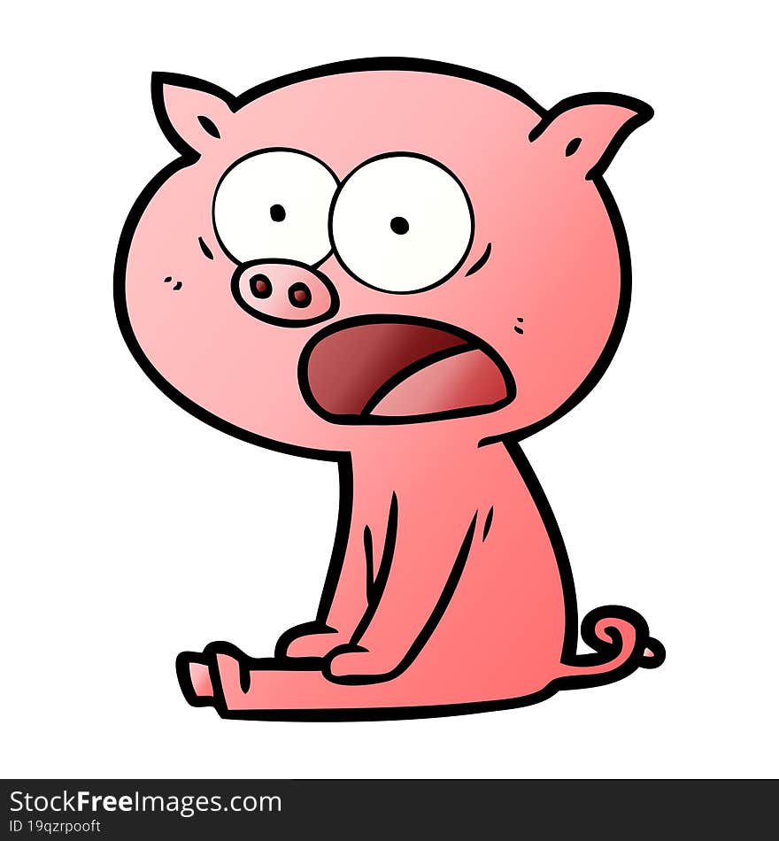 cartoon sitting pig shouting. cartoon sitting pig shouting