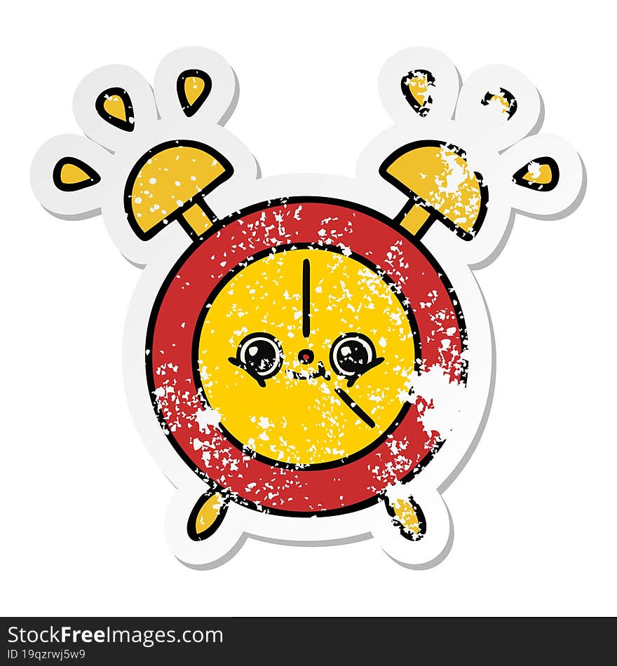 distressed sticker of a cute cartoon alarm clock