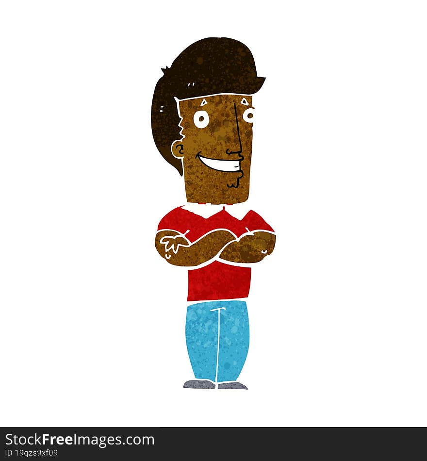 cartoon man with folded arms grinning