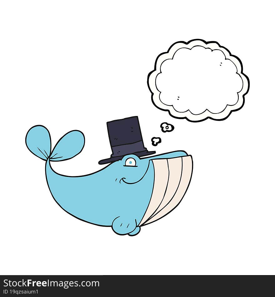 thought bubble cartoon whale wearing top hat