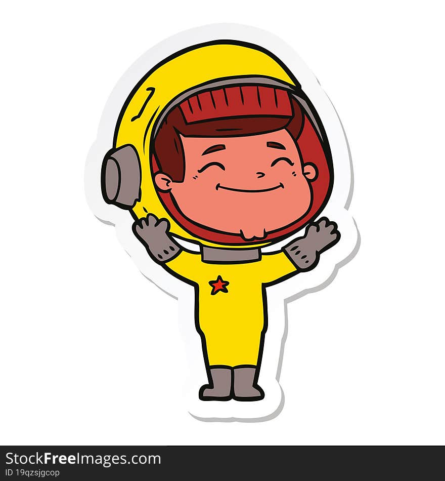 sticker of a happy cartoon astronaut