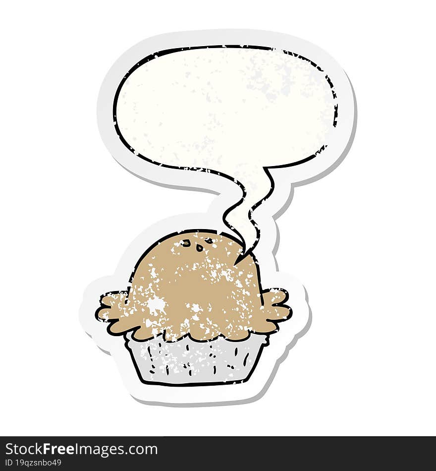 cartoon pie with speech bubble distressed distressed old sticker. cartoon pie with speech bubble distressed distressed old sticker