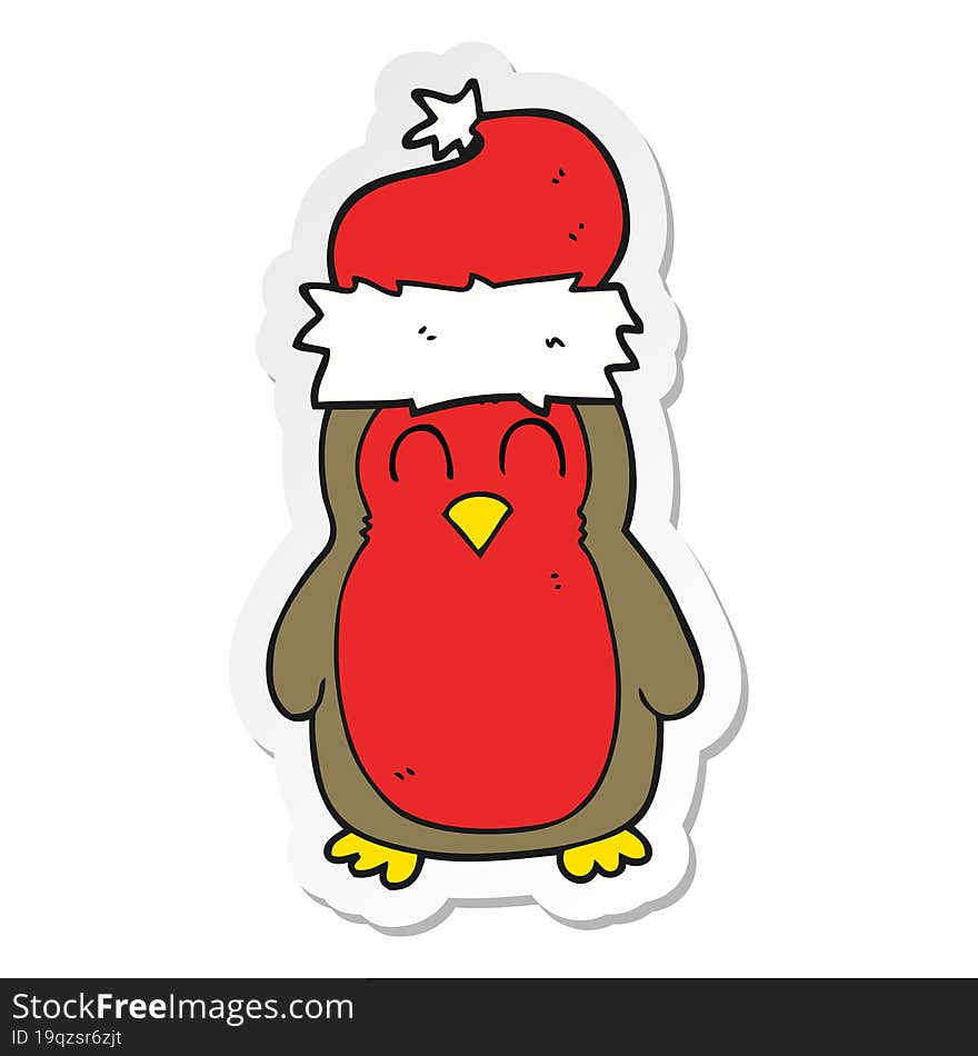 Sticker Of A Cartoon Christmas Robin