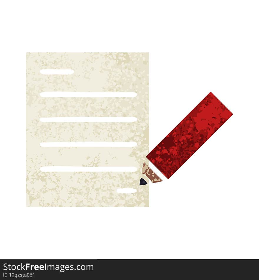 Retro Illustration Style Cartoon Of Writing A Document