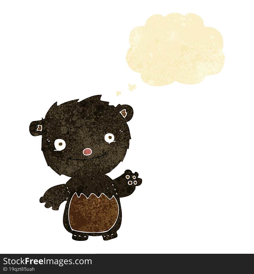 Cartoon Waving Black Bear Cub With Thought Bubble