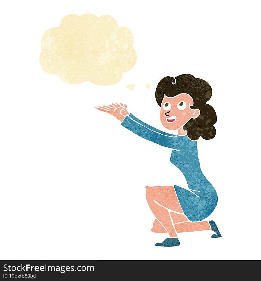 Cartoon Woman Presentation Gesture With Thought Bubble