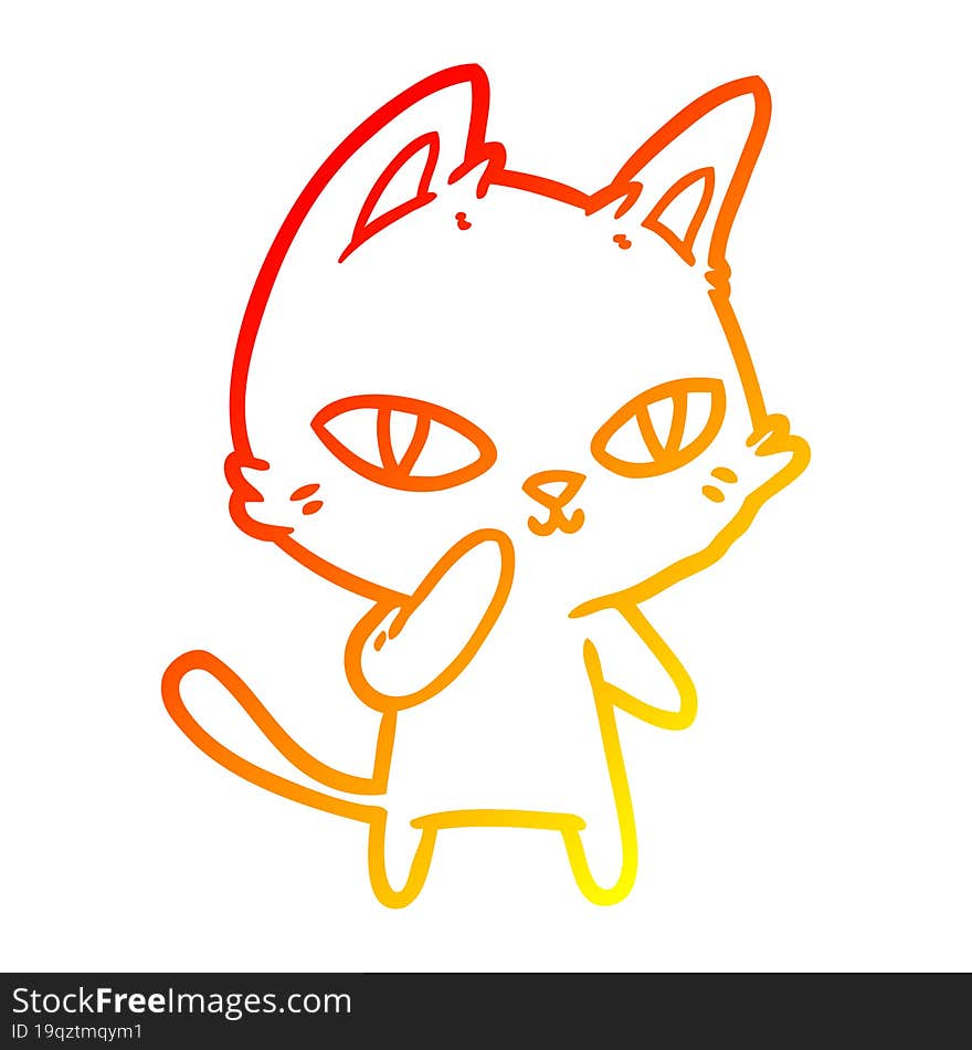 warm gradient line drawing of a cartoon cat staring