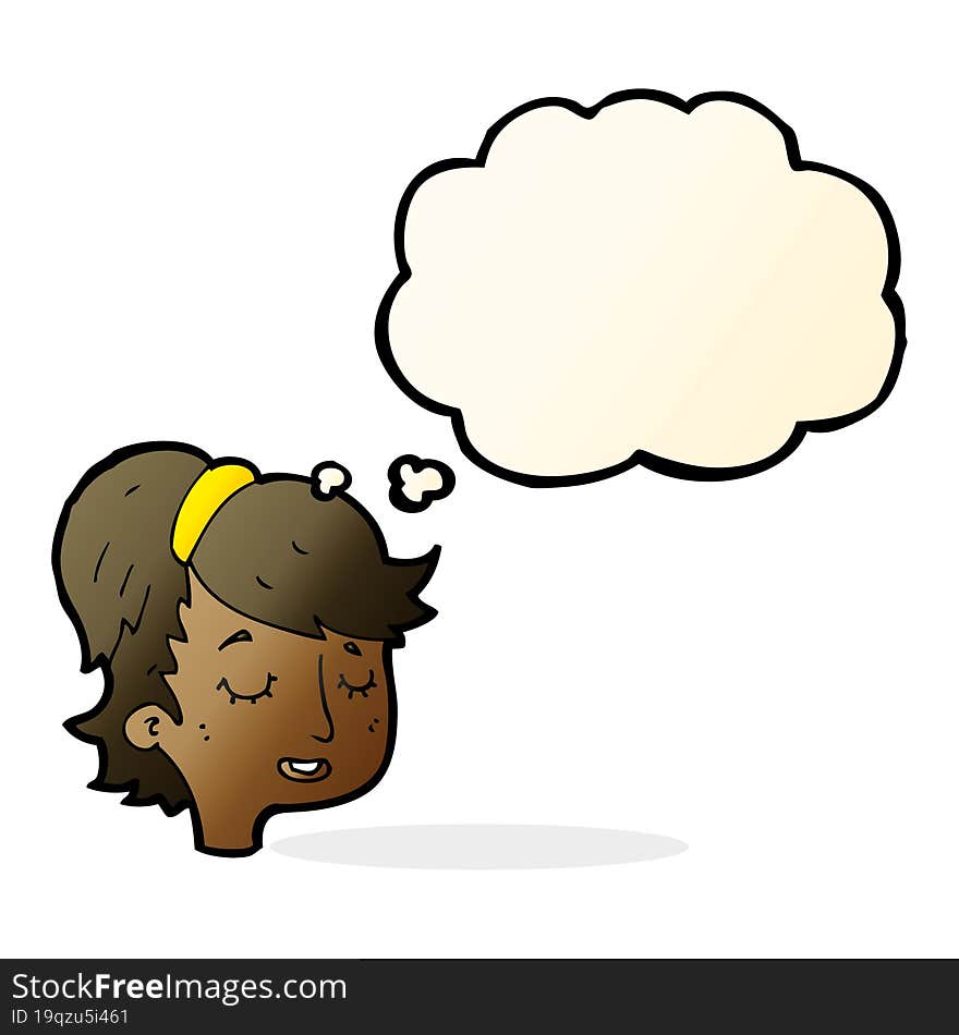 cartoon pretty female face with thought bubble