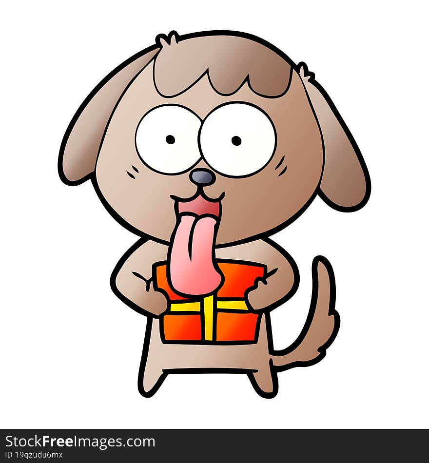 cute cartoon dog with christmas present. cute cartoon dog with christmas present