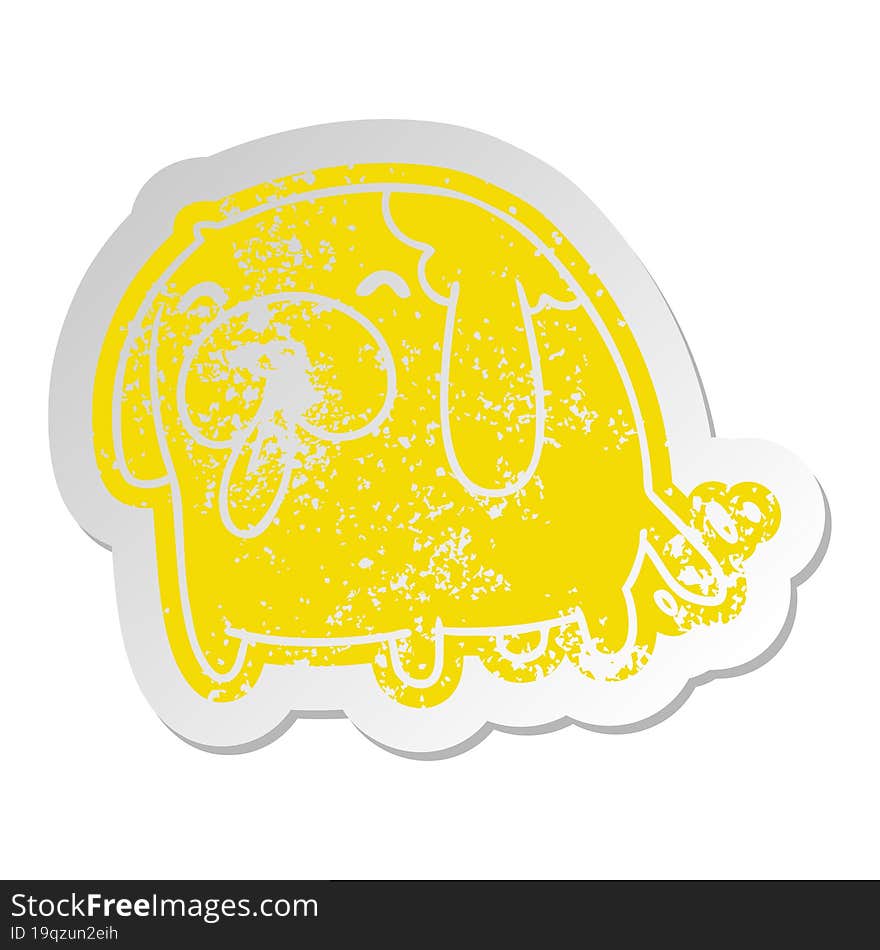 distressed old cartoon sticker kawaii of a cute dog. distressed old cartoon sticker kawaii of a cute dog