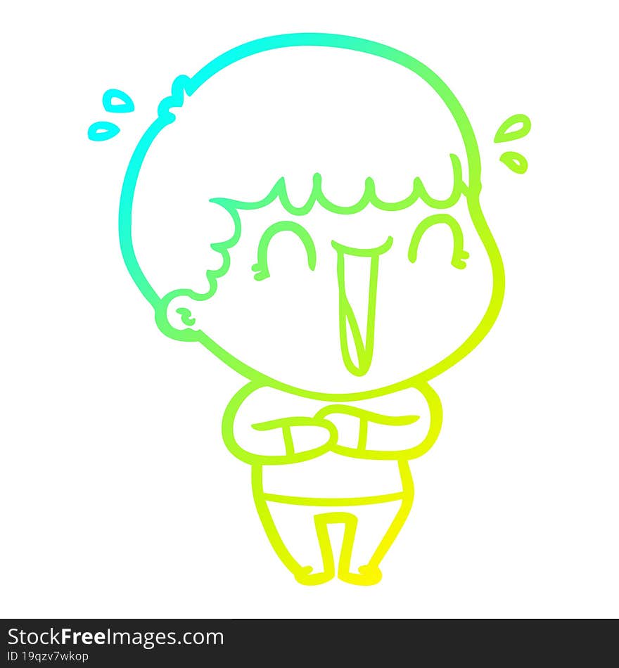 cold gradient line drawing of a laughing cartoon man