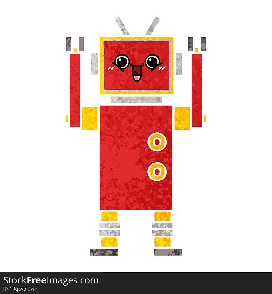 retro illustration style cartoon of a happy robot