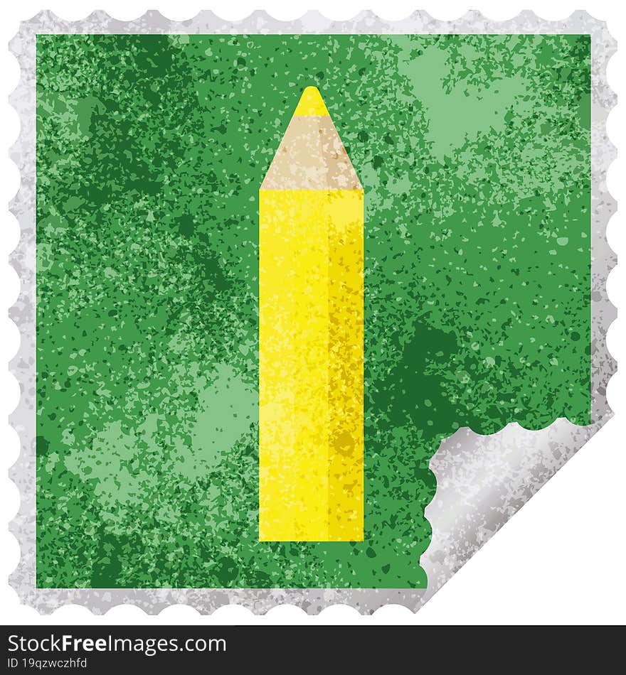 Yellow Coloring Pencil Graphic Vector Illustration Square Sticker Stamp