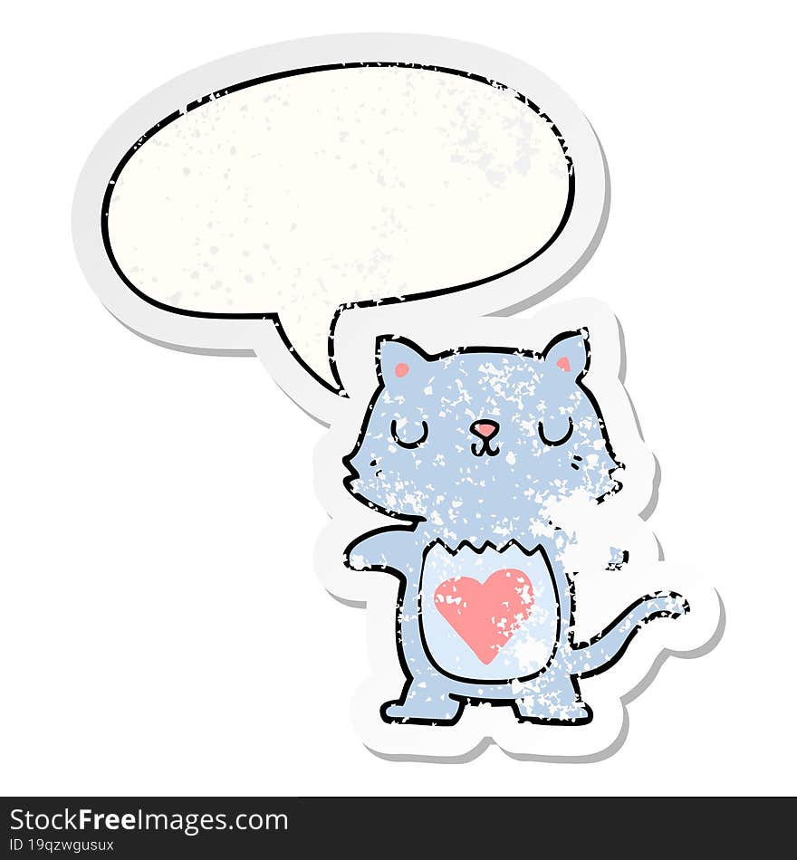 cute cartoon cat and speech bubble distressed sticker