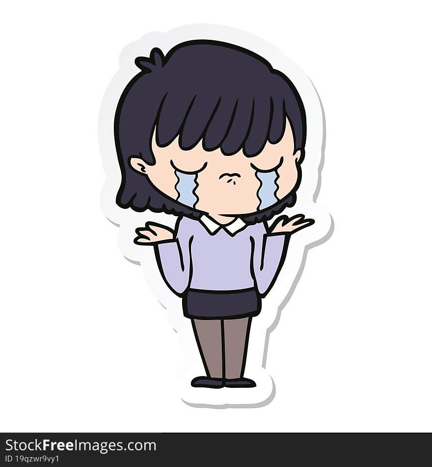 sticker of a cartoon woman crying