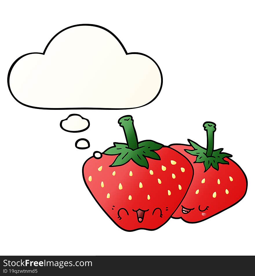 cartoon strawberries with thought bubble in smooth gradient style