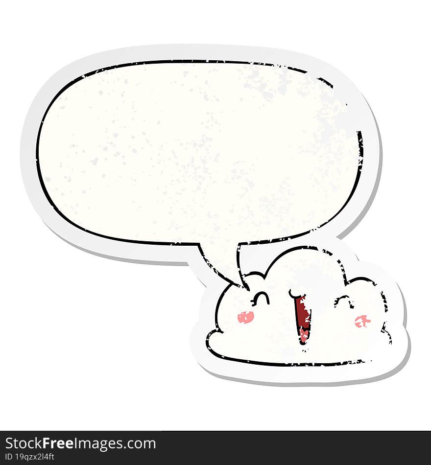 cute cartoon cloud and speech bubble distressed sticker