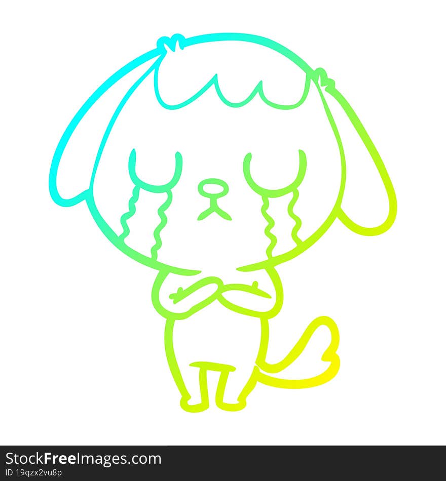 cold gradient line drawing cute cartoon dog crying