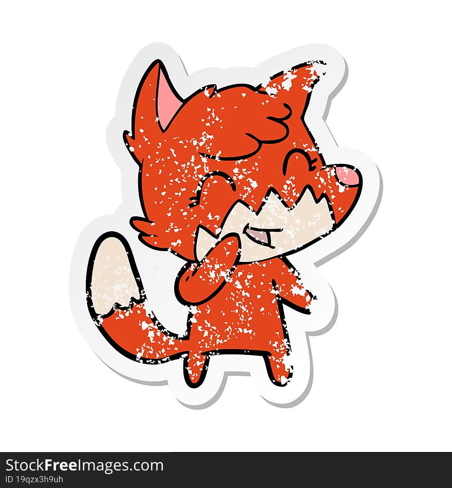 distressed sticker of a happy cartoon fox