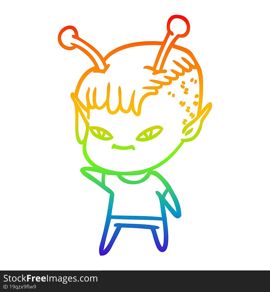 rainbow gradient line drawing cute cartoon alien girl