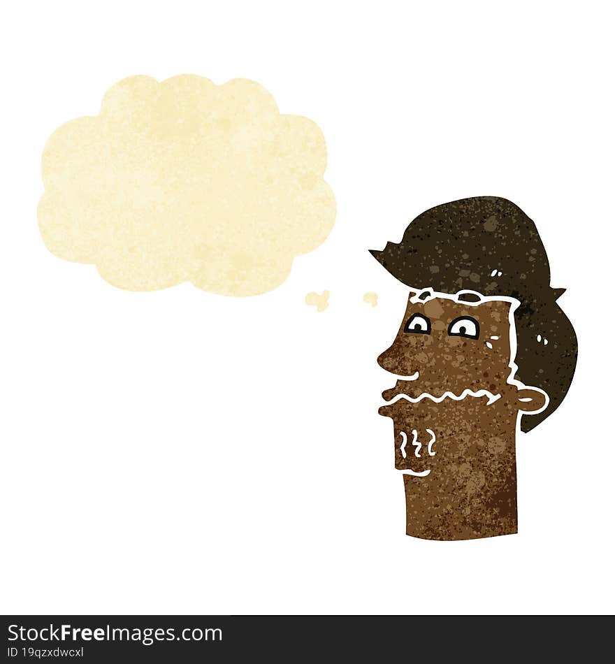 cartoon nervous man with thought bubble