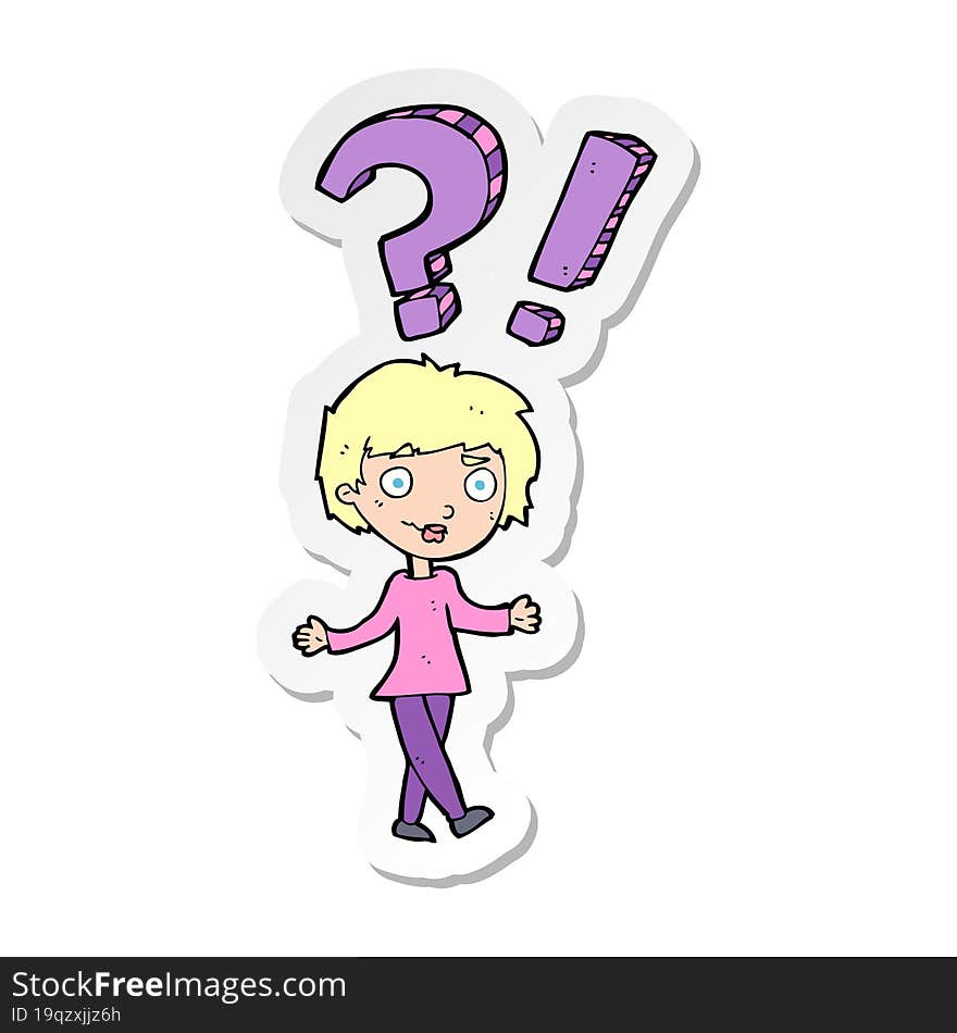 sticker of a cartoon woman asking question