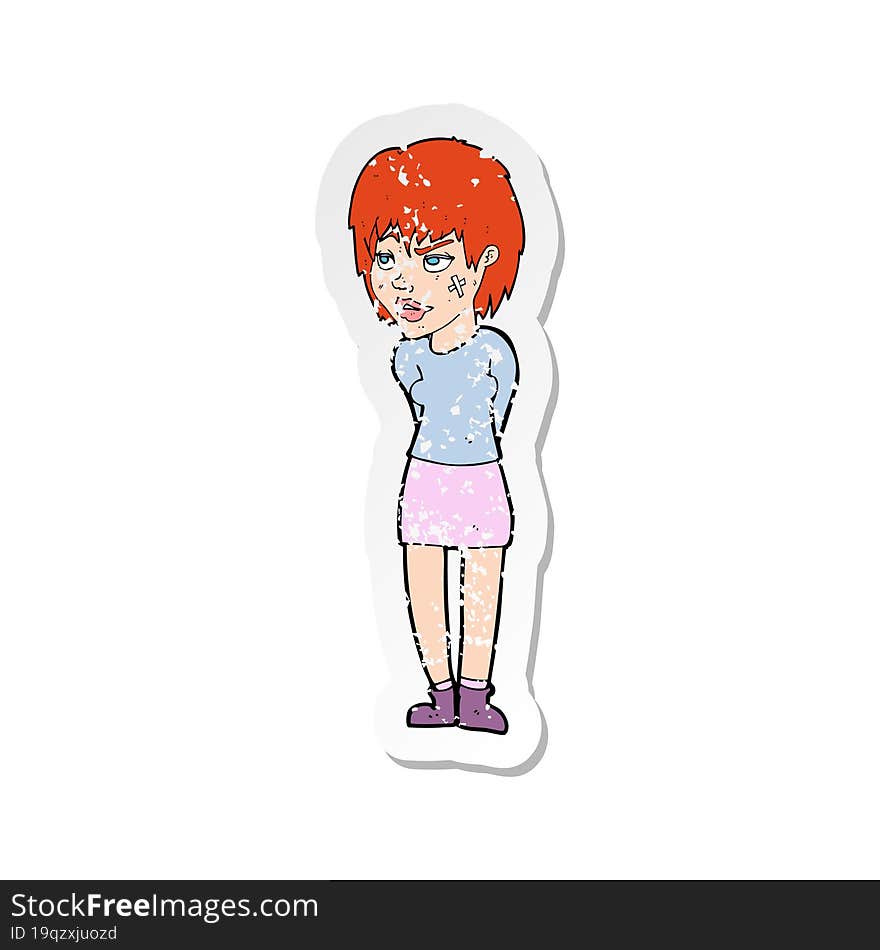 retro distressed sticker of a cartoon woman with plaster on face