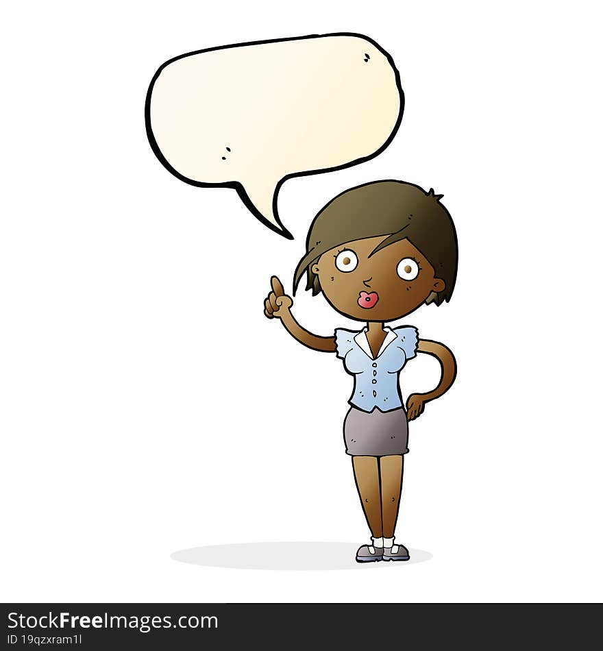 Cartoon Pretty Woman With Idea With Speech Bubble