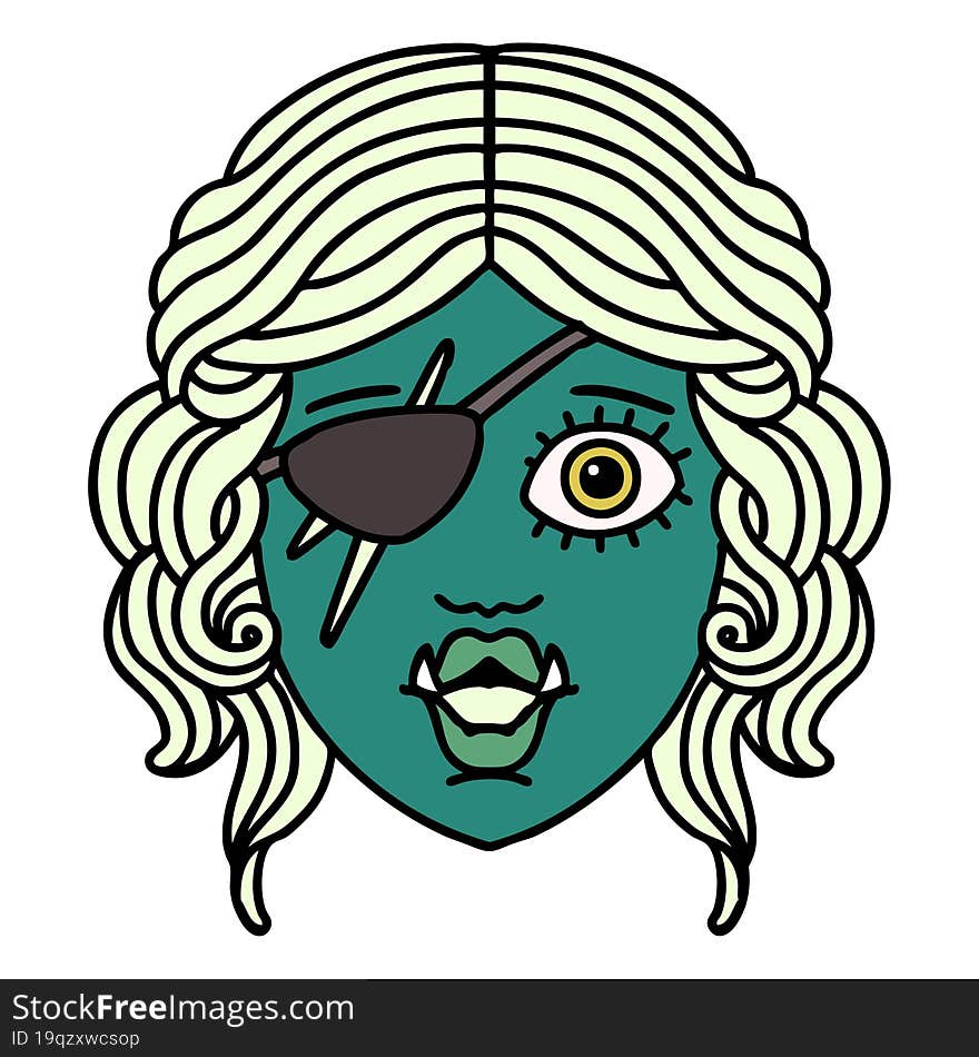 Retro Tattoo Style orc rogue character face. Retro Tattoo Style orc rogue character face