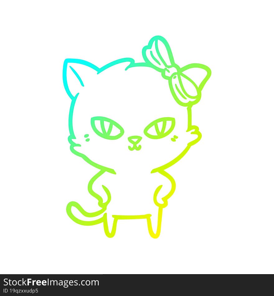 cold gradient line drawing cute cartoon cat