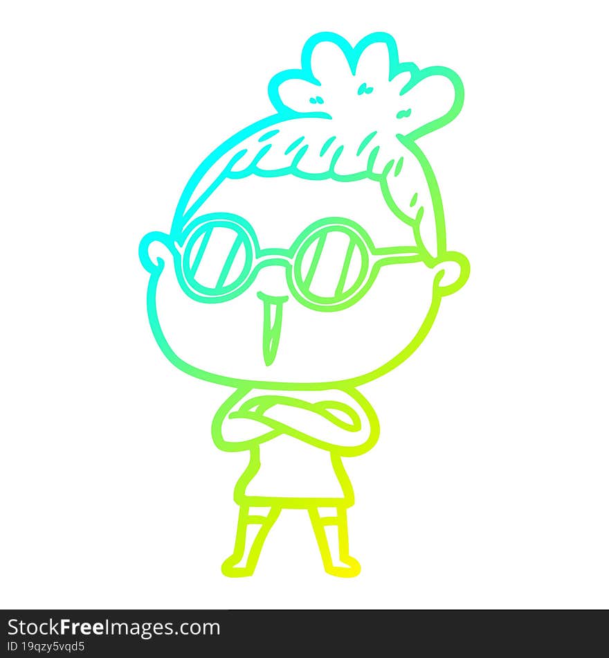 cold gradient line drawing cartoon woman wearing spectacles