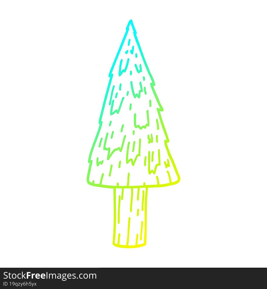 cold gradient line drawing of a cartoon christmas tree