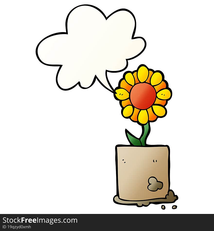 cartoon flower and speech bubble in smooth gradient style