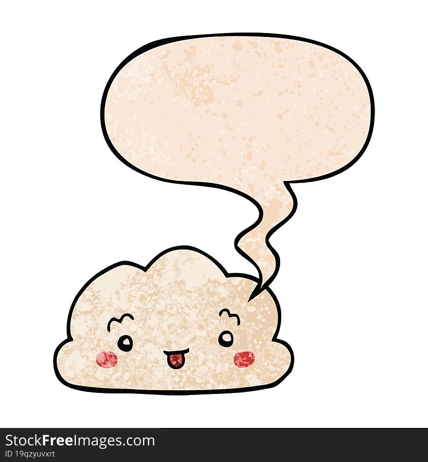 cartoon cloud and speech bubble in retro texture style