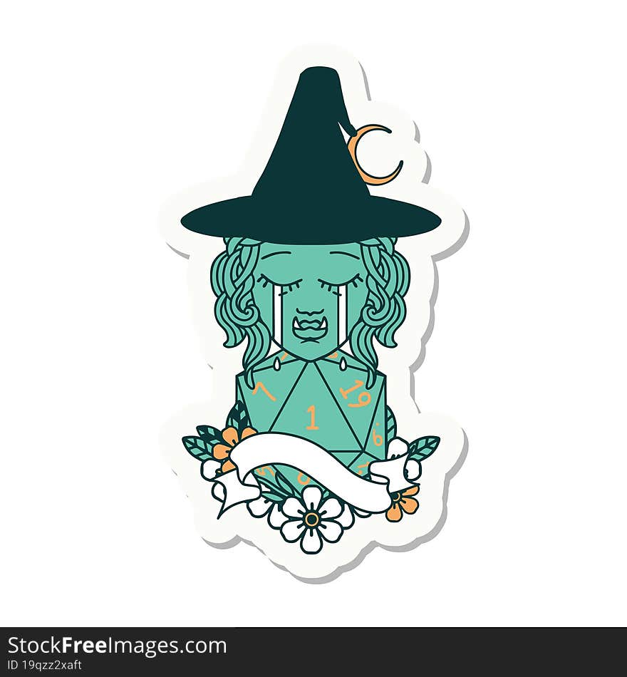 Crying Orc Witch With Natural One D20 Roll Sticker