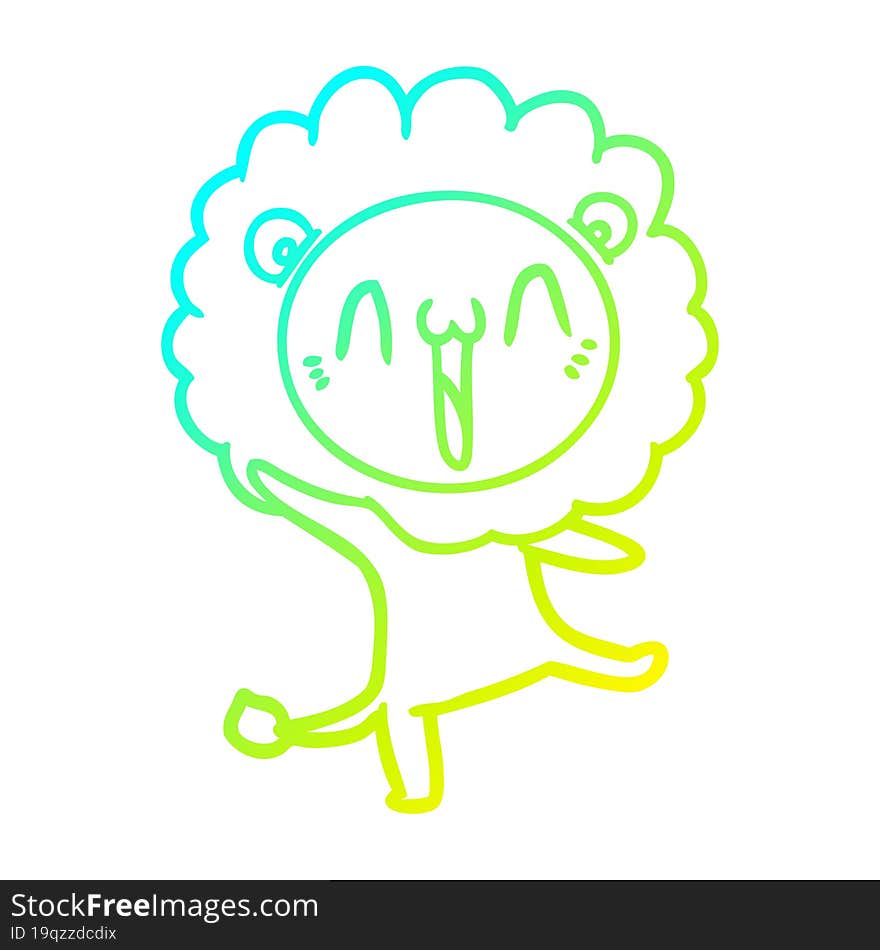 cold gradient line drawing happy cartoon lion