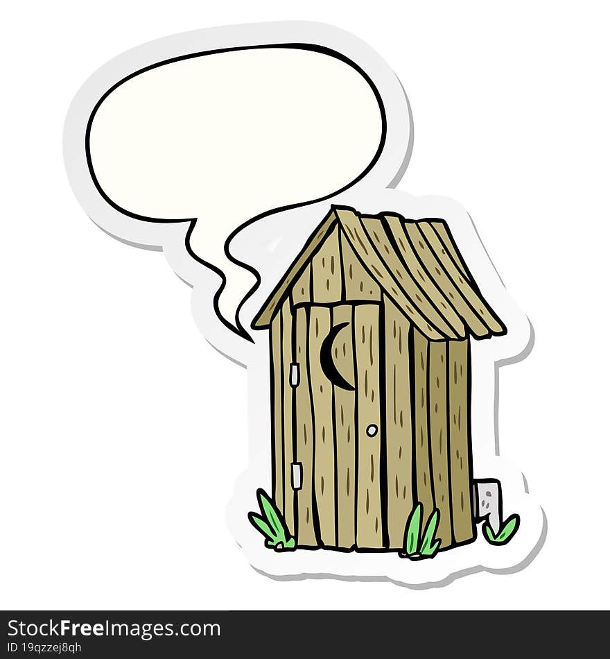 Cartoon Traditional Outdoor Toilet And Crescent Moon Window And Speech Bubble Sticker