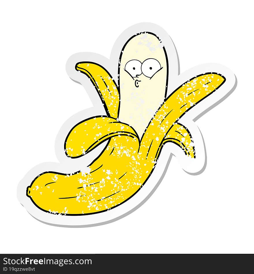 distressed sticker of a cartoon banana with face