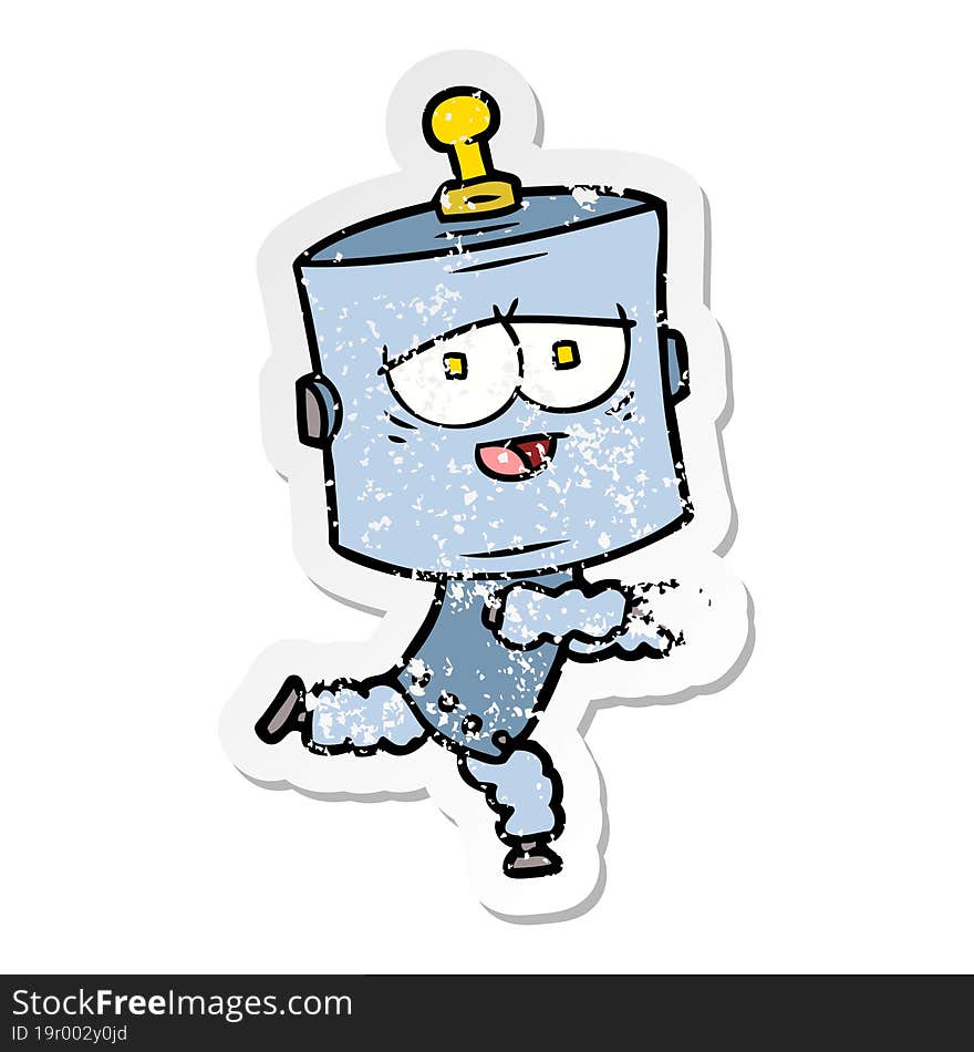 distressed sticker of a cartoon robot