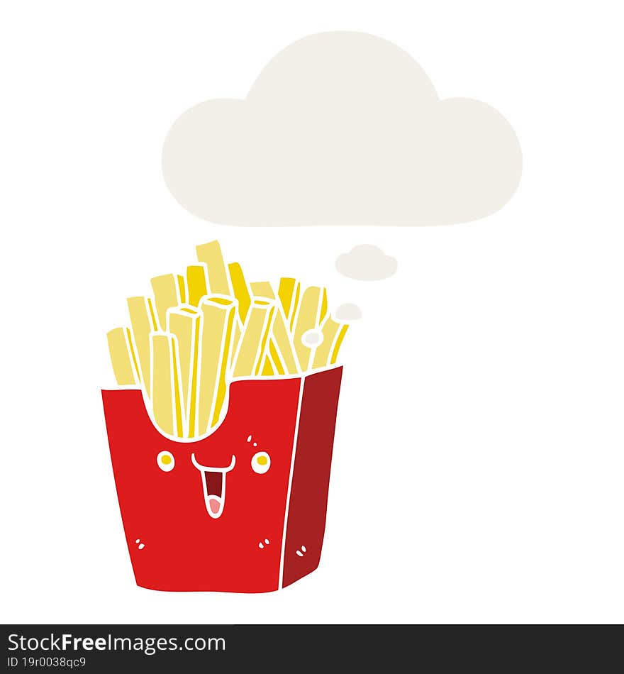 cute cartoon box of fries and thought bubble in retro style