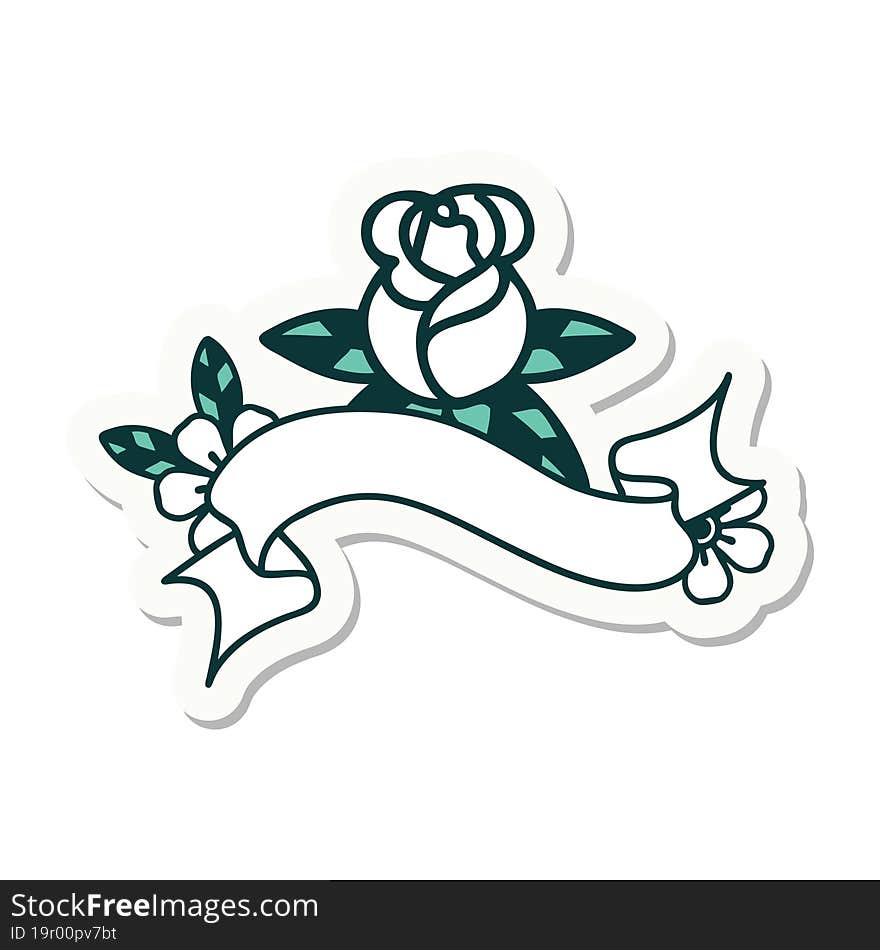 tattoo sticker with banner of a single rose