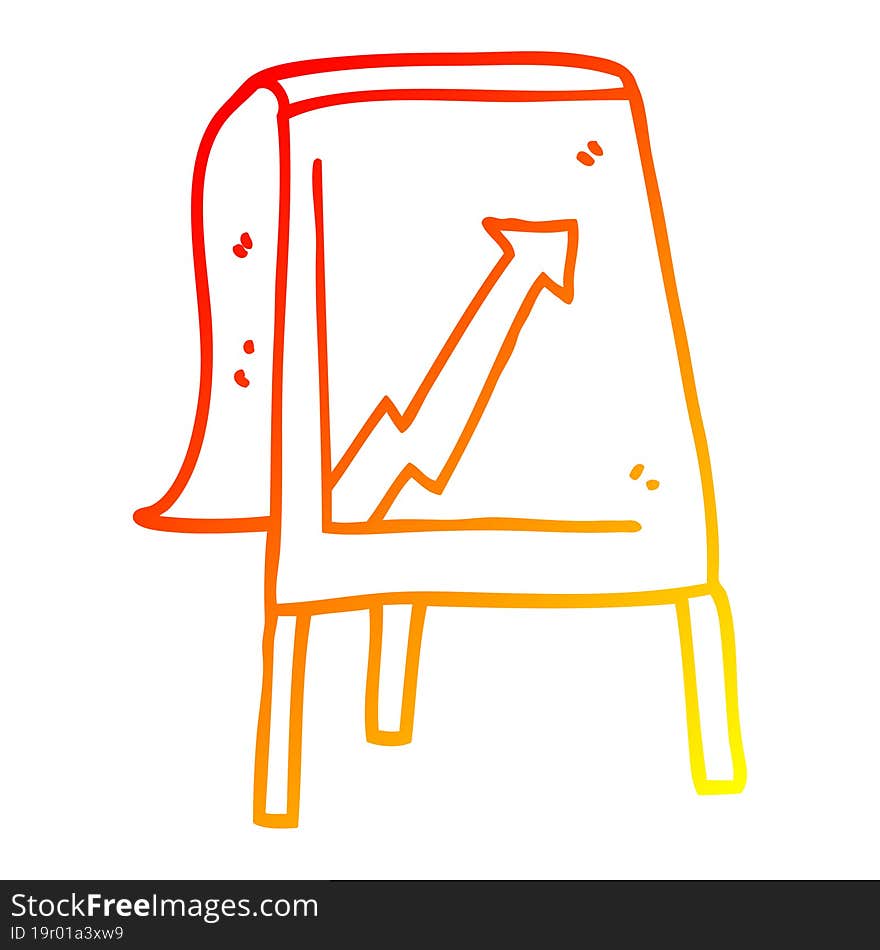 warm gradient line drawing of a cartoon business chart with arrow