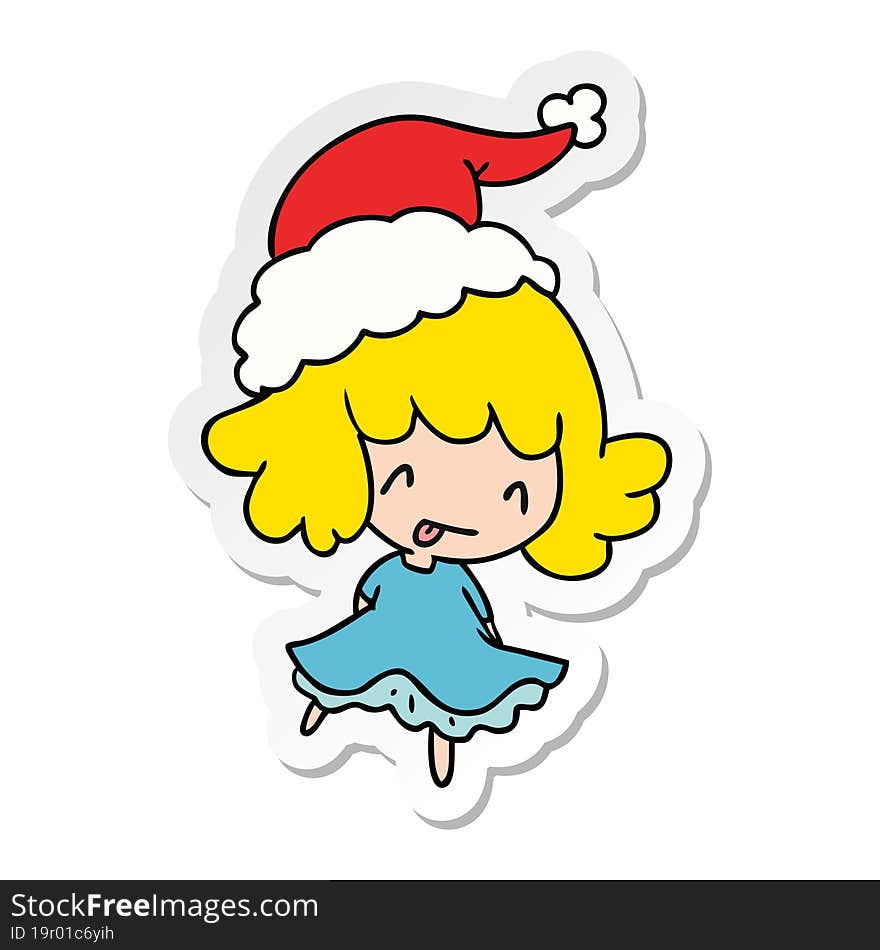 christmas sticker cartoon of kawaii girl