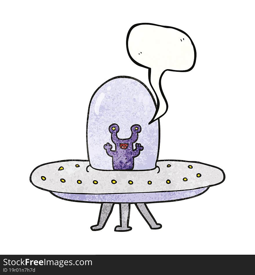 speech bubble textured cartoon flying saucer